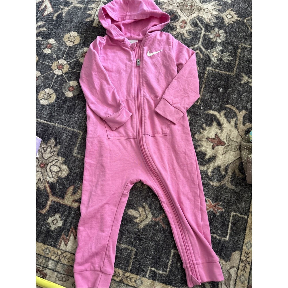 Nike Toddler Girl 24M Lightweight Cotton-Blend One Piece Hooded Coverall Pink